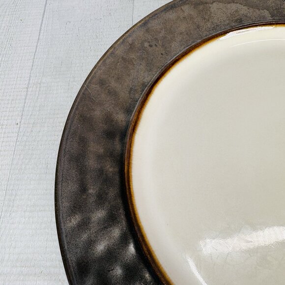 Cindy Crawford Metallic Bronze Hammer Rim Cream Ceramic Dinner Plates Set of 4 - Picture 13 of 16
